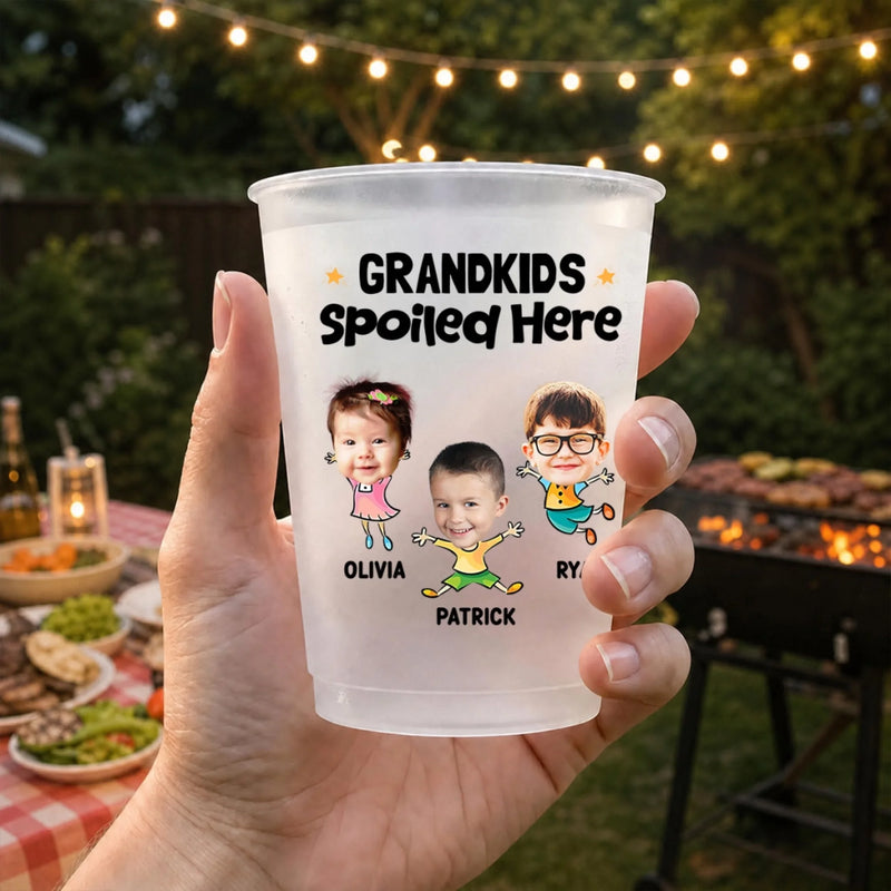 Personalized Frosted Plastic Cup, Grandkids Spoiled Here, Backyard BBQ, Unique Gift for Grandparents