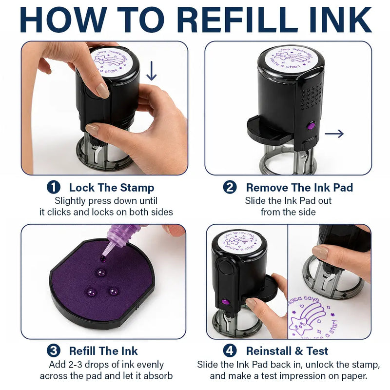 Round Self-Inking Stamp, Personalized Teacher Feedback with Cute Animal Phrases, Unique Creative Gift for Educators