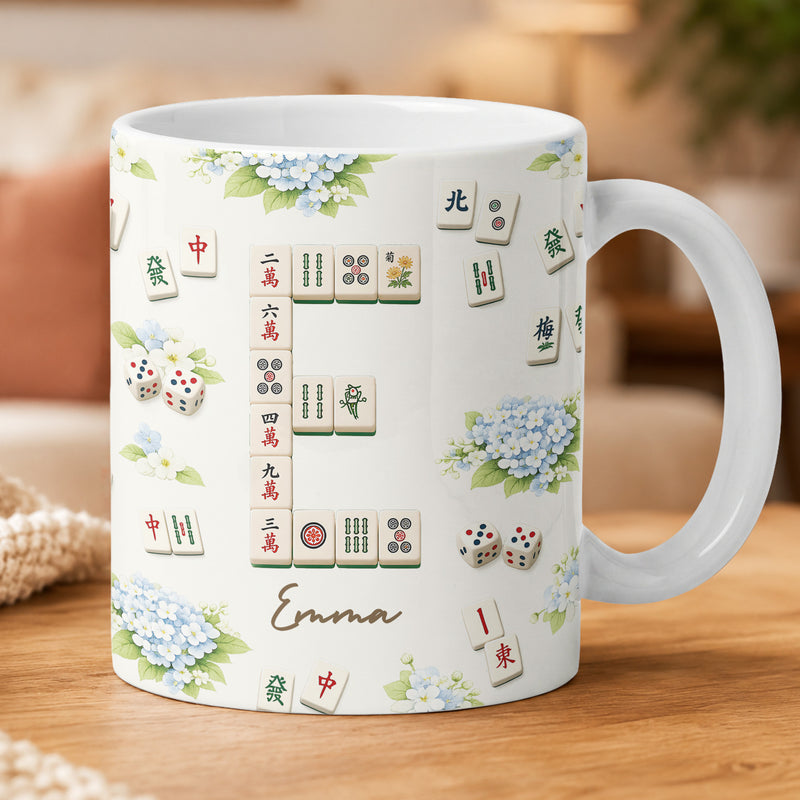 Personalized Mug with Floral Mahjong Tiles, Game Night Keepsake, Unique Gift for Mahjong Lovers