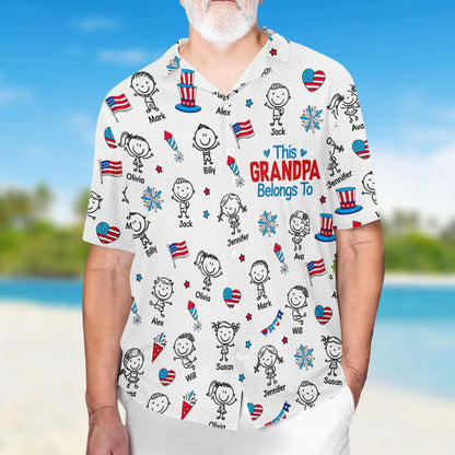 Personalized Hawaiian Shirt for Grandpa, Patriotic Kid Doodle Custom Print, Unique Summer Gift