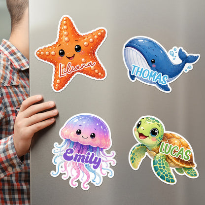 Personalized Acrylic Magnet with Whale, Turtle, Starfish & Jellyfish Art, Creative Cruise Gift for Kids