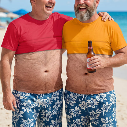 Custom Printed Classic Tee With Fake Belly Design, Beach Beer Humor Gift For Dad Or Him