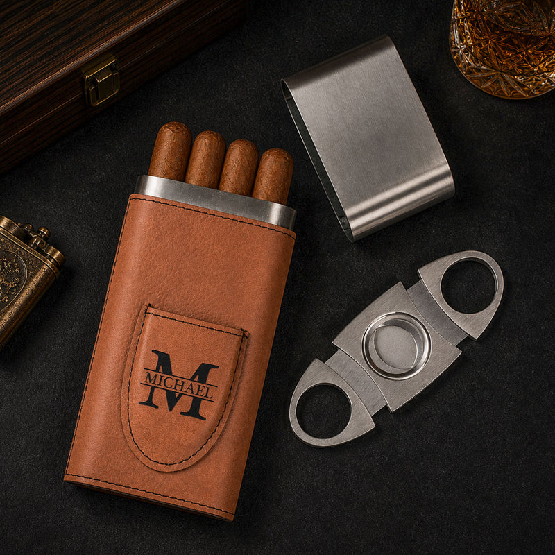 Personalized Leather Cigar Case with Cutter, I Smoke Cigars Quote, Unique Gift for Him