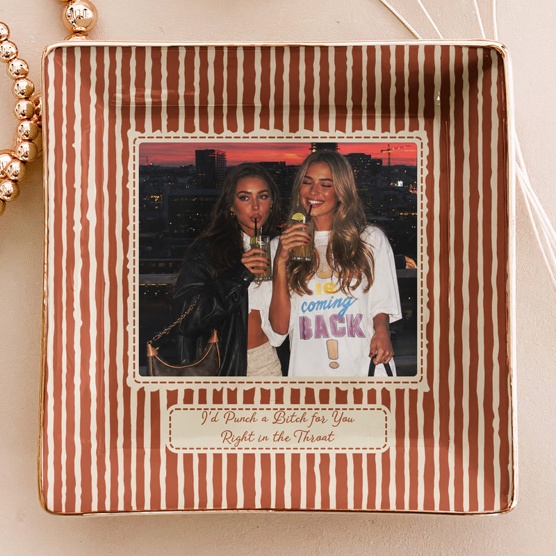Personalized Jewelry Dish with Friend Photo, Vintage Stripes, Unique Gift for Close Friend or Sister