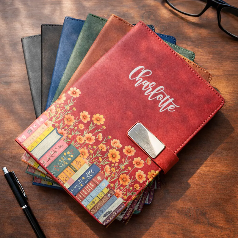 Personalized Metal Buckle Notebook Set with Birth Month Flowers, Unique Gift for Book Lovers