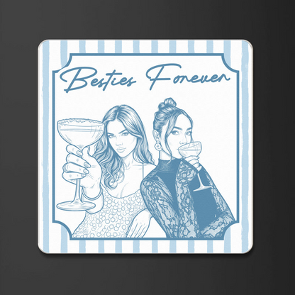Personalized Magnet with Friends Holding Cocktails, Striped Besties Forever Art, Unique Gift for Best Friend