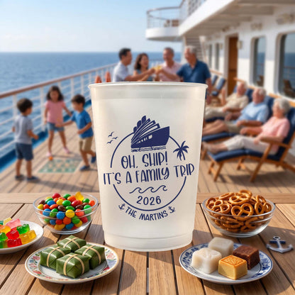 Personalized Frosted Plastic Cup, Oh Ship Family Trip Cruise Design, Unique Gift for Family Sunset Cruises