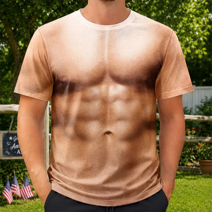 Printed Classic Tee with Patriotic Hairy Body Illusion, Creative Gift for Him & Party Laughs