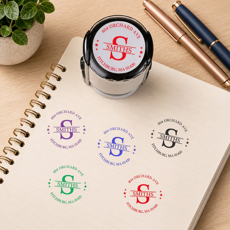 Personalized Round Self-Inking Stamp with Monogram Style, Unique Gift for Home Office