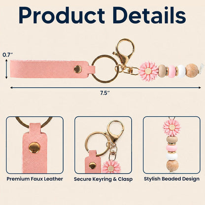 PU Leather Daisy Keychain, Friendship Quote & Pastel Beads, Unique Gift for Friend