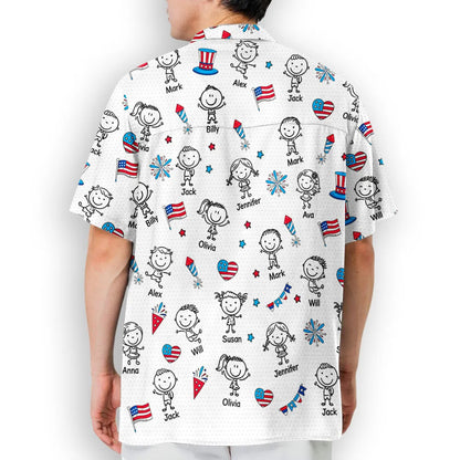 Personalized Hawaiian Shirt for Grandpa, Patriotic Kid Doodle Custom Print, Unique Summer Gift