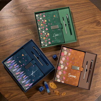 Personalized Warm Brown Floral Metal Buckle Notebook Set, Presented in a Gift Box, Unique Gift for Her