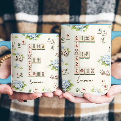 Personalized Mug with Floral Mahjong Tiles, Game Night Keepsake, Unique Gift for Mahjong Lovers