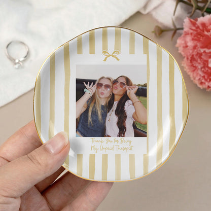 Personalized Jewelry Dish with Friend Photo and Striped Bow, Unique Gift for Best Friend