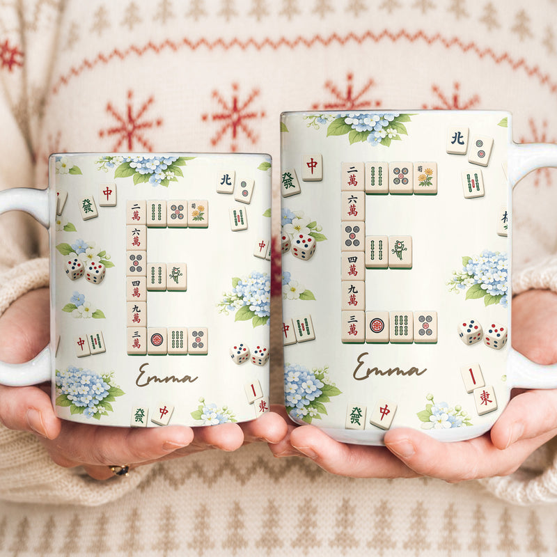 Personalized Mug with Floral Mahjong Tiles, Game Night Keepsake, Unique Gift for Mahjong Lovers