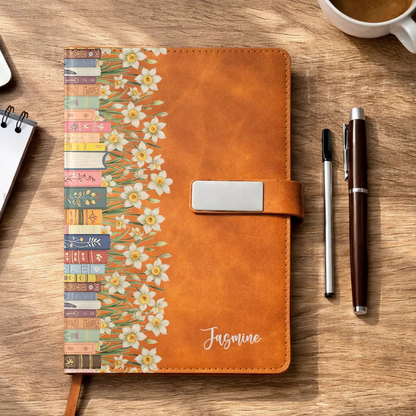 Personalized Metal Buckle Notebook Set with Birth Month Flowers, Unique Gift for Book Lovers