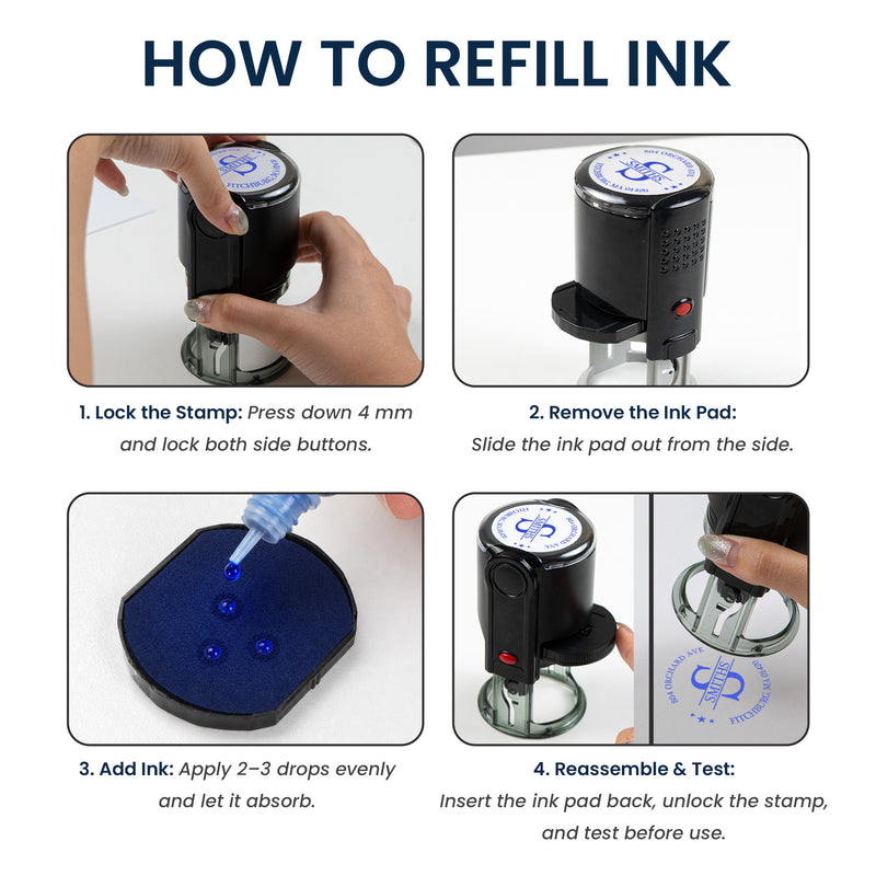 Personalized Round Self-Inking Stamp with Monogram Style, Unique Gift for Home Office