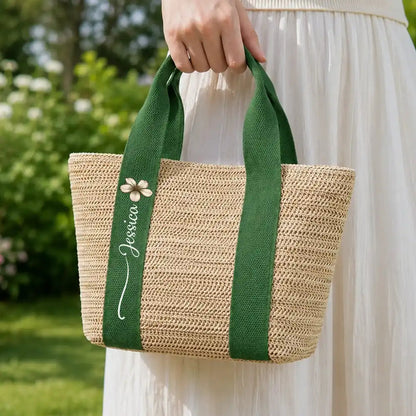 Custom Floral Straw Tote Bag for Beach Days, Creative Gift for Mom, Friend or Traveler