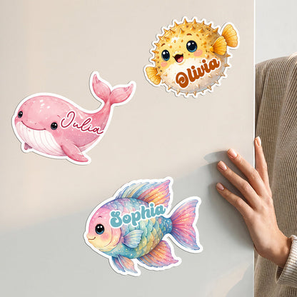 Personalized Acrylic Magnet with Whale, Turtle, Starfish & Jellyfish Art, Creative Cruise Gift for Kids