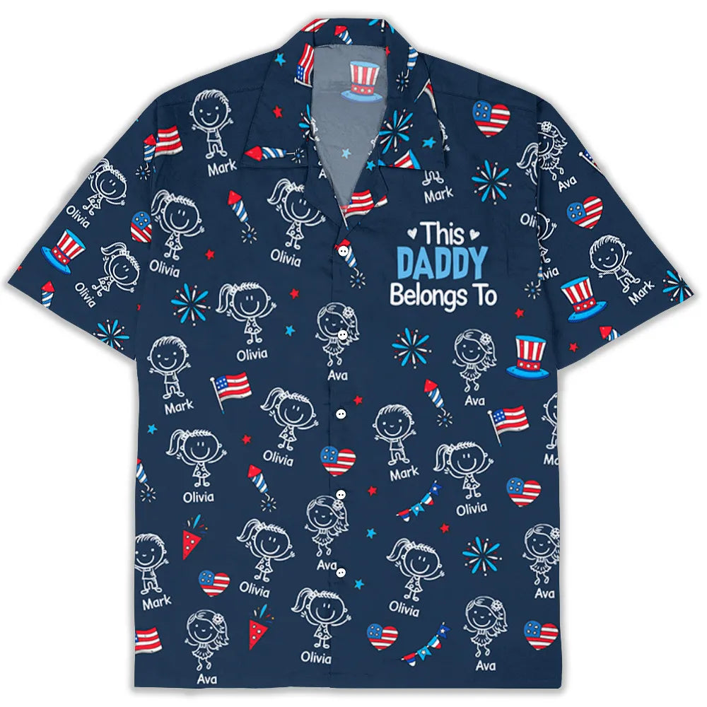 Personalized Hawaiian Shirt for Grandpa, Patriotic Kid Doodle Custom Print, Unique Summer Gift