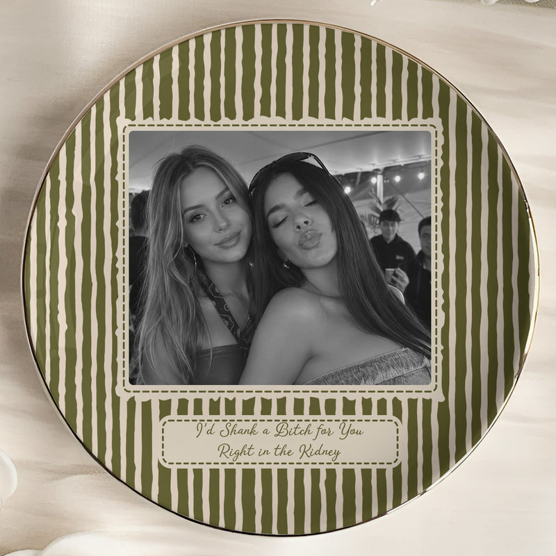 Personalized Jewelry Dish with Friend Photo, Vintage Stripes, Unique Gift for Close Friend or Sister