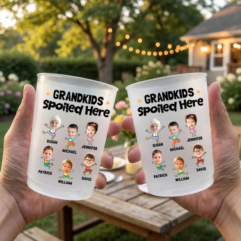 Personalized Frosted Plastic Cup, Grandkids Spoiled Here, Backyard BBQ, Unique Gift for Grandparents