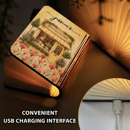 Personalized 7-Color Wood Book Lamp, Pastel Floral Bookstore Decor, Unique Gift for Book Lovers