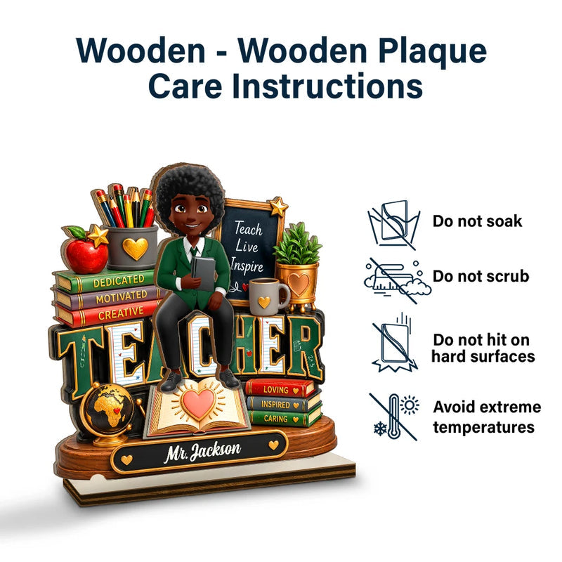 Personalized 2-Layer Wooden Plaque, Cartoon Teacher Classroom Design, Unique Creative Gift for Teacher