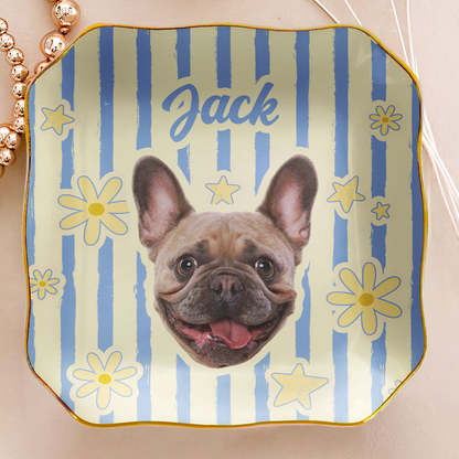Personalized Pet Photo Jewelry Dish, Colorful Retro Dog Portrait, Unique Gift for Dog Mom