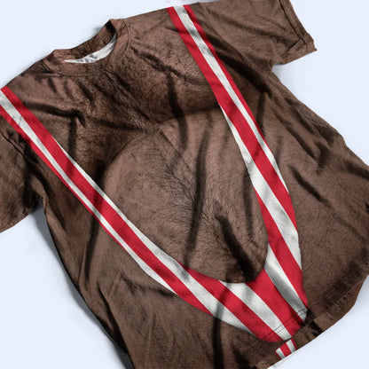 Printed Classic Tee with Patriotic Hairy Body Illusion, Creative Gift for Him & Party Laughs
