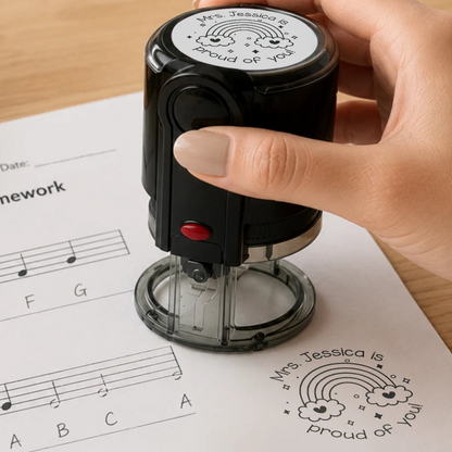 Round Self-Inking Stamp, Personalized Teacher Feedback with Cute Animal Phrases, Unique Creative Gift for Educators