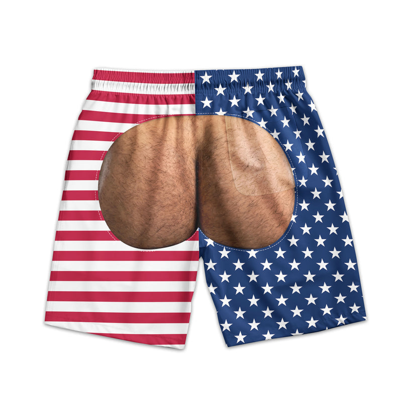 Personalized Men's Beach Shorts with Funny Back View Print, Unique Gift for Him, Tropical Beach Wear