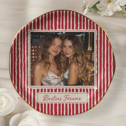 Personalized Jewelry Dish with Friend Photo, Vintage Stripes, Unique Gift for Close Friend or Sister