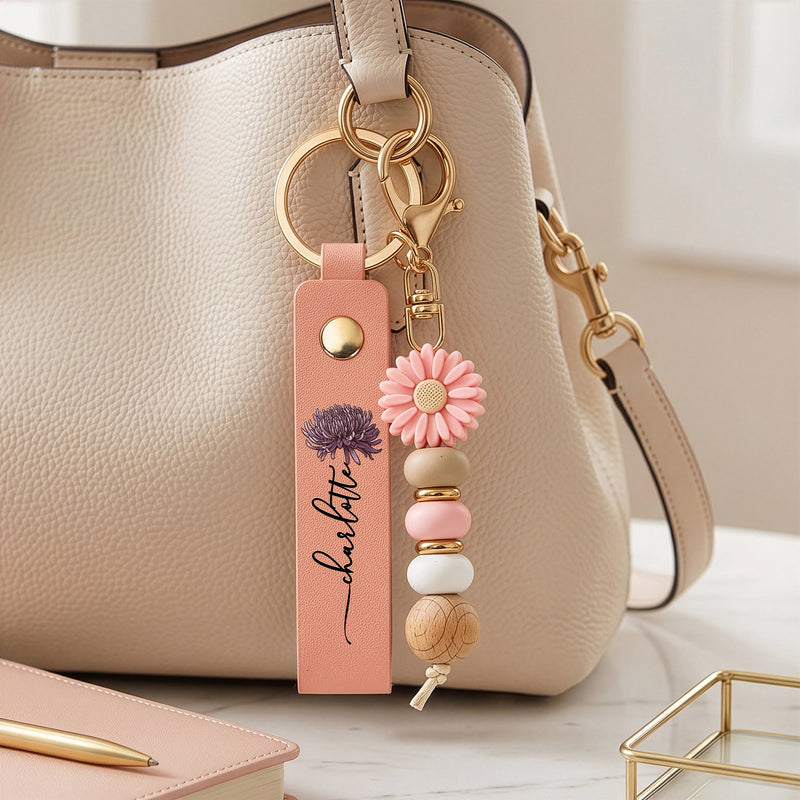 Personalized Daisy Keychain with Birth Flower, Pastel Beads and Bestie Message, Unique Gift for Best Friend
