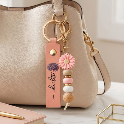 Personalized Daisy Keychain with Birth Flower, Pastel Beads and Bestie Message, Unique Gift for Best Friend