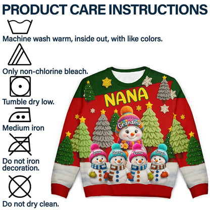 Personalized Grandma Snowman Printed Sweatshirt, Colorful Snowy Tree Scene, Unique Christmas Gift for Grandma