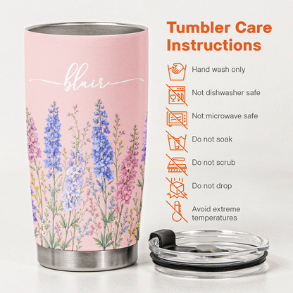 Personalized Insulated Travel Tumbler, Wildflower Keepsake, Creative Gift for Sister or Friend