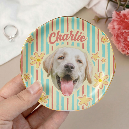Personalized Pet Photo Jewelry Dish, Colorful Retro Dog Portrait, Unique Gift for Dog Mom