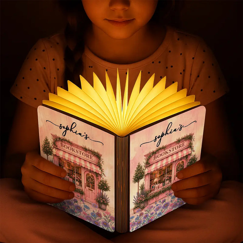 Personalized 7-Color Wood Book Lamp, Pastel Floral Bookstore Decor, Unique Gift for Book Lovers