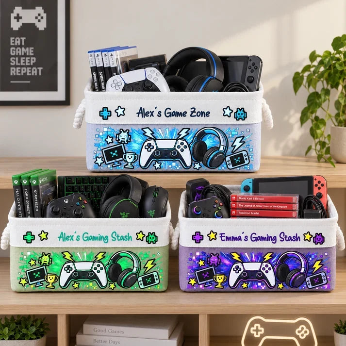 Personalized Gaming Rope Basket, Colorful Gamer Design, Thoughtful Creative Gift for Young Gamers