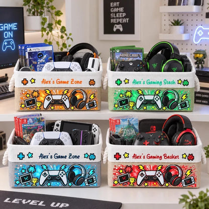Personalized Gaming Rope Basket, Colorful Gamer Design, Thoughtful Creative Gift for Young Gamers