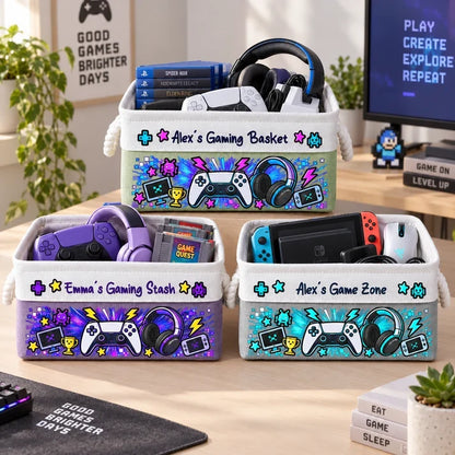 Personalized Gaming Rope Basket, Colorful Gamer Design, Thoughtful Creative Gift for Young Gamers