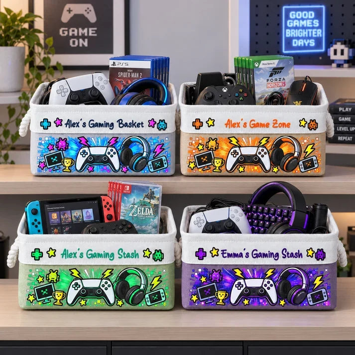 Personalized Gaming Rope Basket, Colorful Gamer Design, Thoughtful Creative Gift for Young Gamers