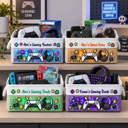 Personalized Gaming Rope Basket, Colorful Gamer Design, Thoughtful Creative Gift for Young Gamers