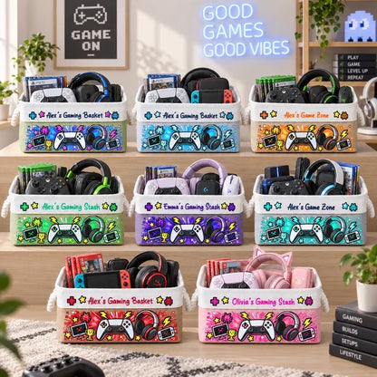 Personalized Gaming Rope Basket, Colorful Gamer Design, Thoughtful Creative Gift for Young Gamers