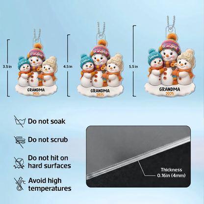 Snowman Acrylic Ornament with Cozy Family Scene for Grandma – Perfect Christmas Gift