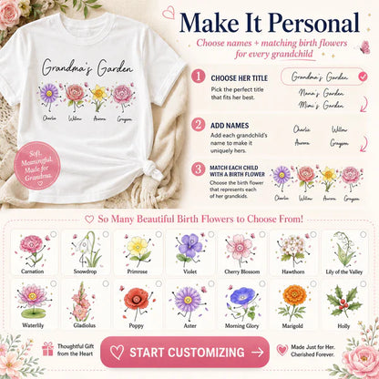 Personalized Grandma's Garden Classic Tee, Cute Flower Doodle Unique Gift for Grandma
