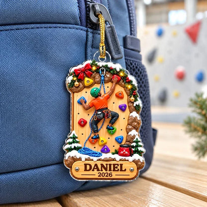 Personalized Acrylic Ornament, Rock Climber Scaling a Snowy Wall, Unique Christmas Gift for Kids
