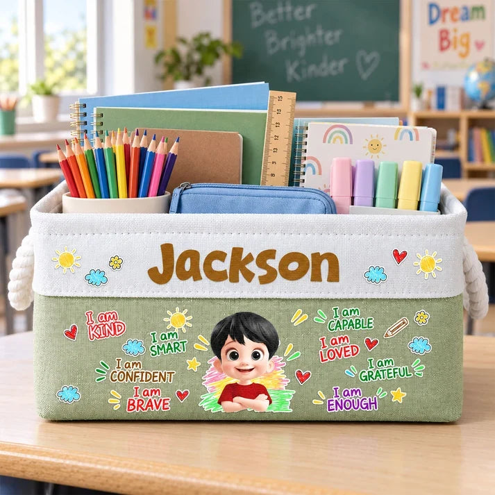 Personalized Rope Basket with Smiling Child Affirmations, Unique Gift for Grandson or Granddaughter