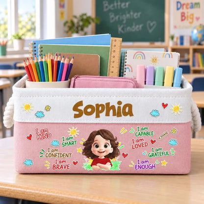 Personalized Rope Basket with Smiling Child Affirmations, Unique Gift for Grandson or Granddaughter